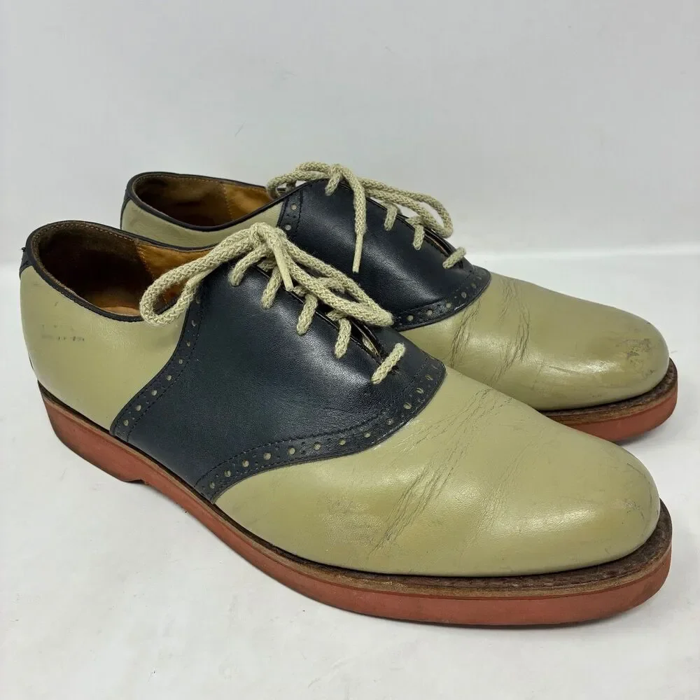Cole Haan 1970’s Oxford Shoes Mens 10.5E Beige Black Leather Saddle Brogue USA